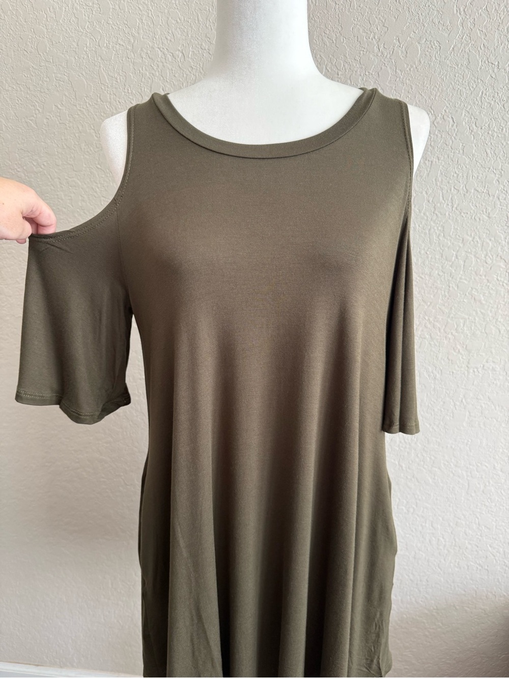 Umgee Olive Cold Shoulder Swing Dress Made in USA NIP Small